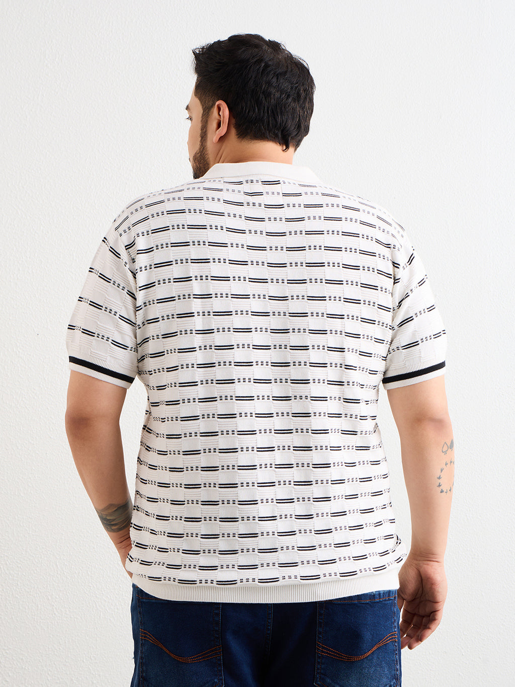 Neon Chillie Men's Plus Size Half Sleeve Polo Ribbed T Shirt - 144-White