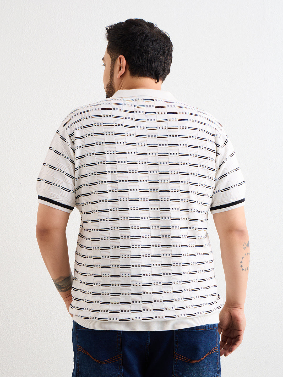Neon Chillie Men's Plus Size Half Sleeve Polo Ribbed T Shirt - 144-White