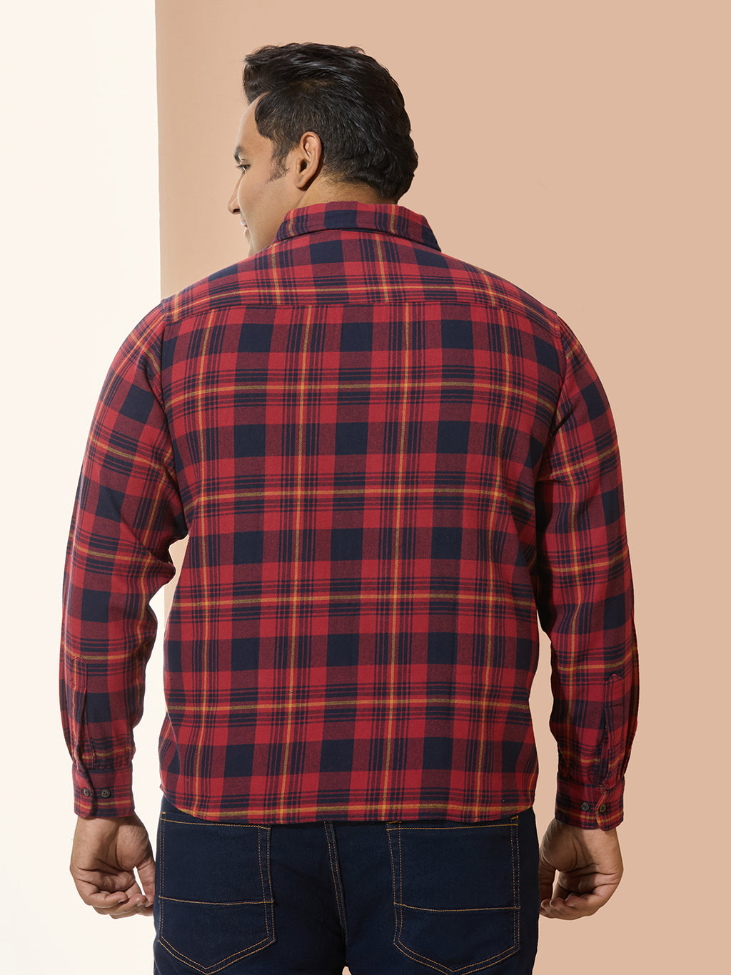 Men Cotton Checks 1 Pocket Regular Fit Smart Casual Shirt - Red