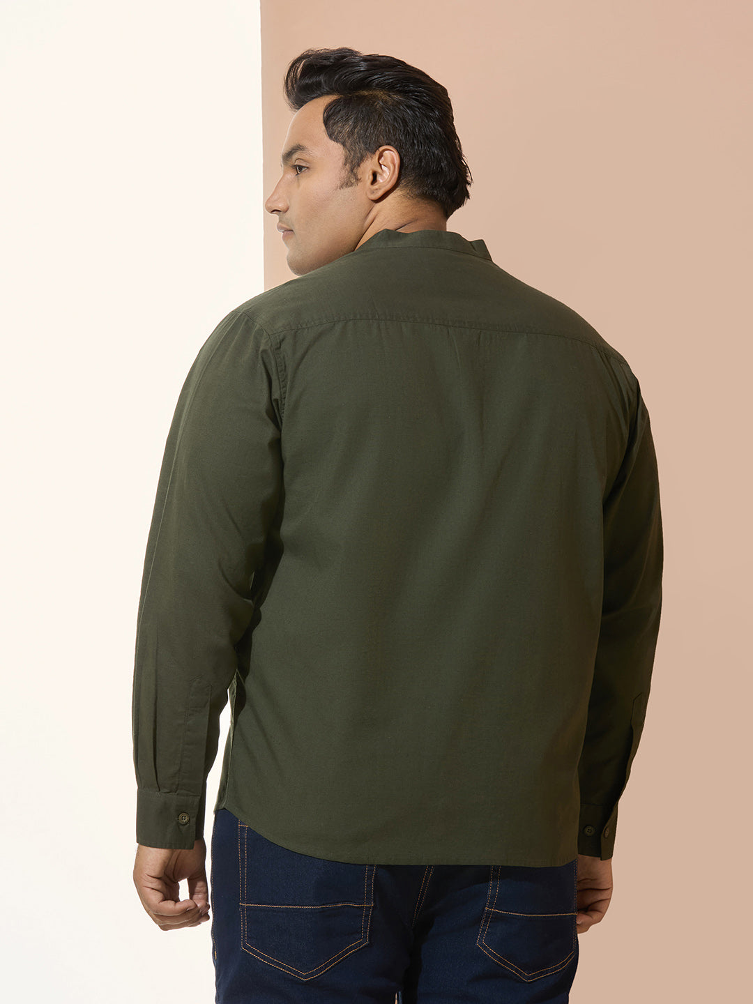 Men Cotton Linen 2 Pocket Regular Fit Smart Casual Shirt - Style- NC-2k53-Dark Green