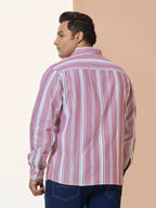 Men Cotton Stripe 1 Pocket Regular Fit Smart Casual Shirt - Maroon