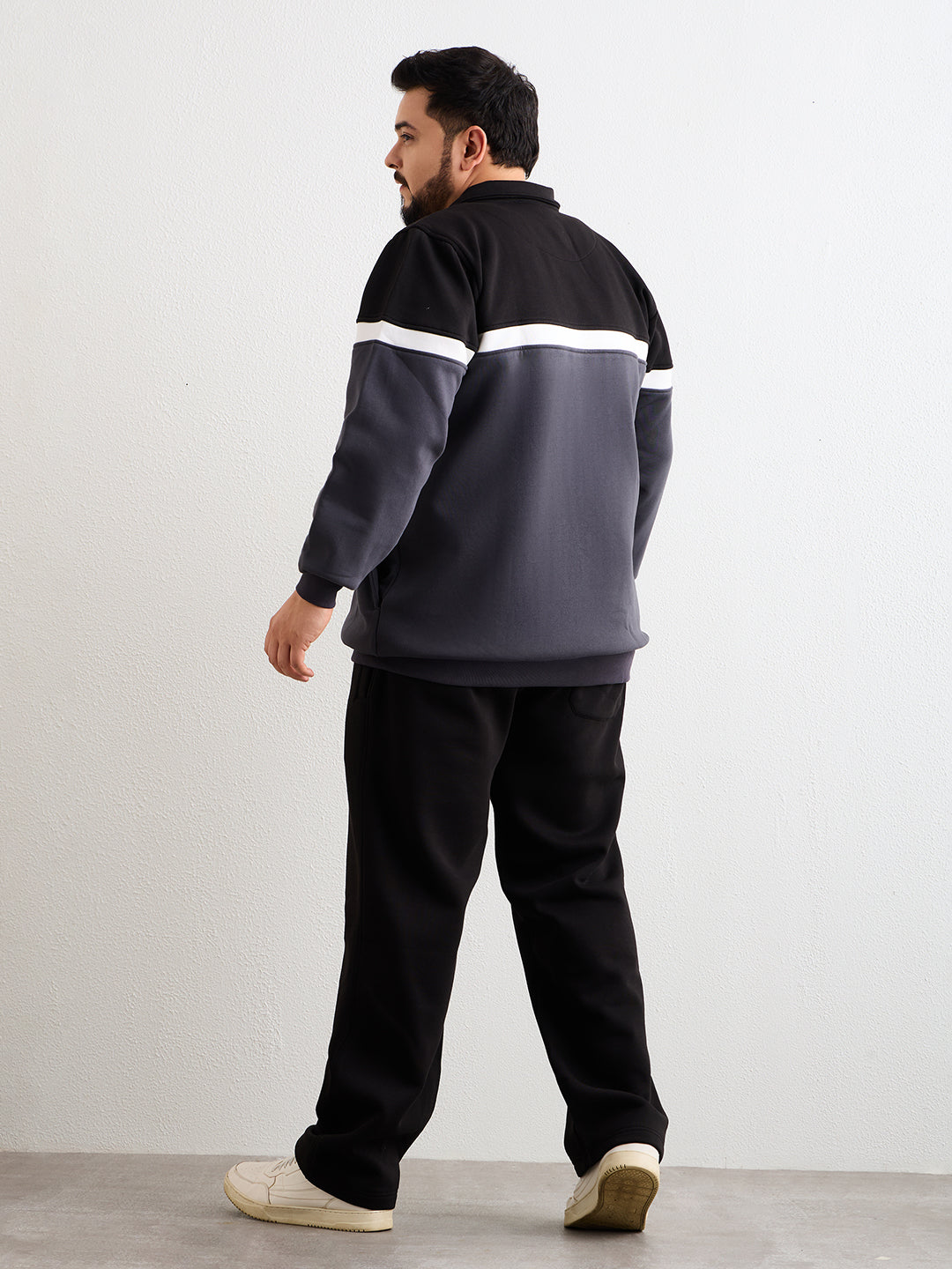 Neon Chillie Men's Plus Size Mock Collar Mid Rise Tracksuit - 751-Black-Grey