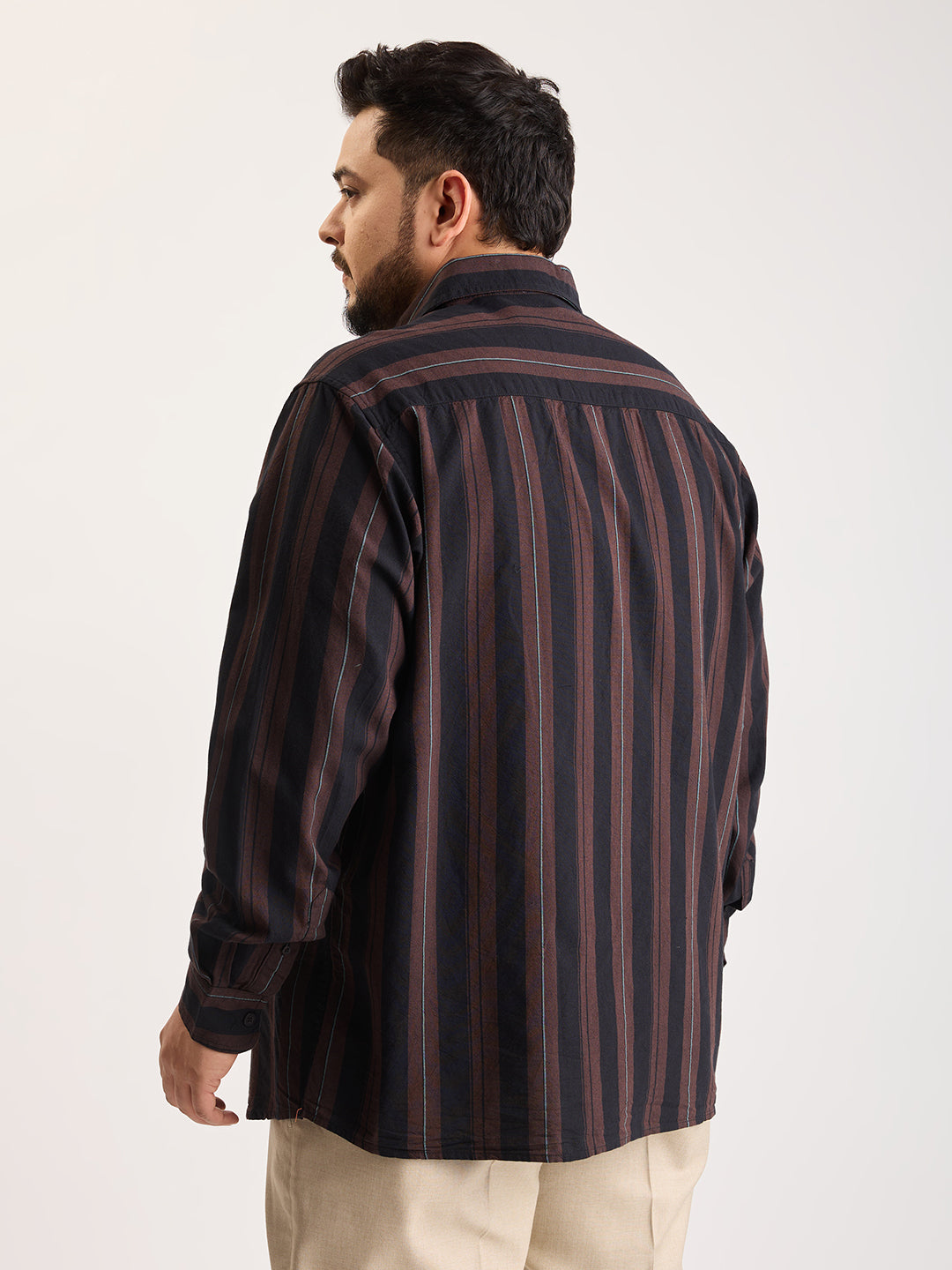Plus Size Cotton 1 Pocket Regular Fit Smart Casual Shirt  - Coffee - Style 1268