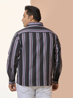 Men Cotton Stripe 1 Pocket Regular Fit Smart Casual Shirt - BlackRed