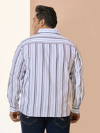 Men Cotton Stripe 1 Pocket Regular Fit Smart Casual Shirt - White-orange