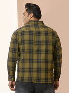 Men Cotton Checks 1 Pocket Regular Fit Smart Casual Shirt - 1228-Olive