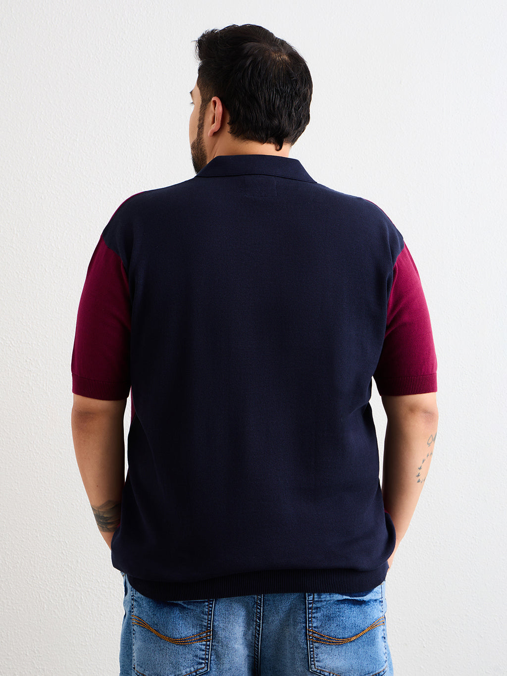 Neon Chillie Men's Plus Size Half Sleeve Polo Ribbed T Shirt - 140-Navy