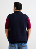 Neon Chillie Men's Plus Size Half Sleeve Polo Ribbed T Shirt - 140-Navy