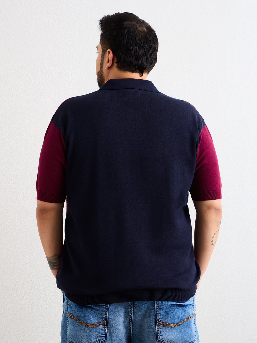 Neon Chillie Men's Plus Size Half Sleeve Polo Ribbed T Shirt - 140-Navy