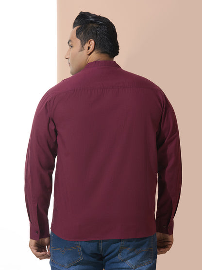 Men Cotton Linen 2 Pocket Regular Fit Smart Casual Shirt - Style- NC-2k53-Wine