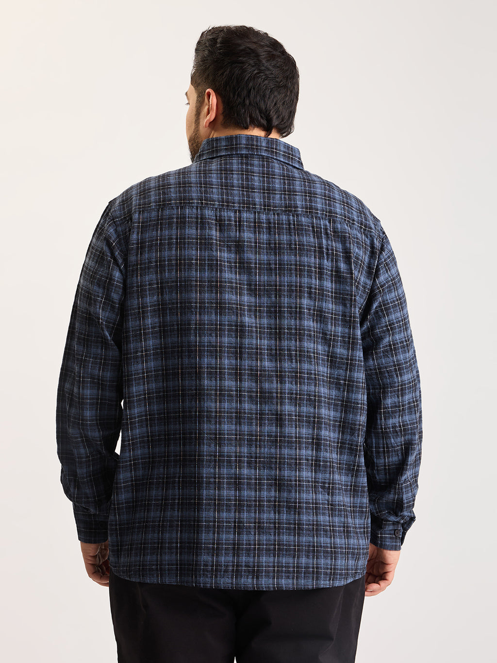 Plus Size Cotton 1 Pocket Regular Fit Smart Casual Shirt  - Blue - Style 1264