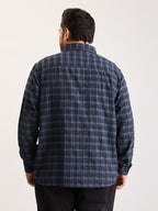 Plus Size Cotton 1 Pocket Regular Fit Smart Casual Shirt  - Blue - Style 1264