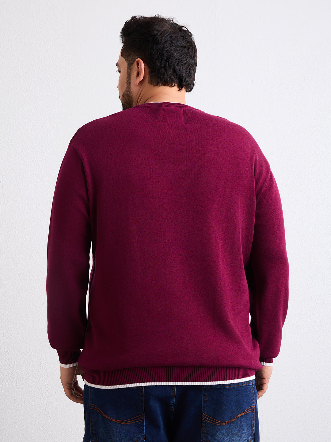 Flat Knit Full Sleeve Polo Ribbed T Shirt  - Maroon - Style 133