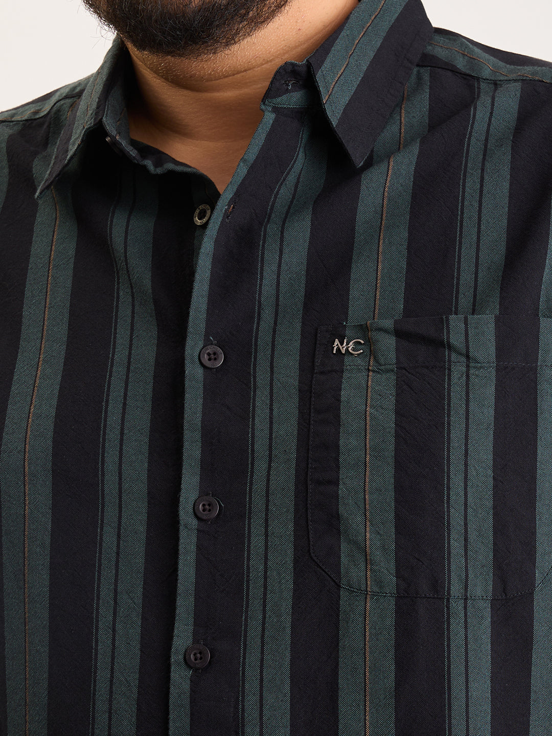 Plus Size Cotton 1 Pocket Regular Fit Smart Casual Shirt  - Dark Green - Style 1268