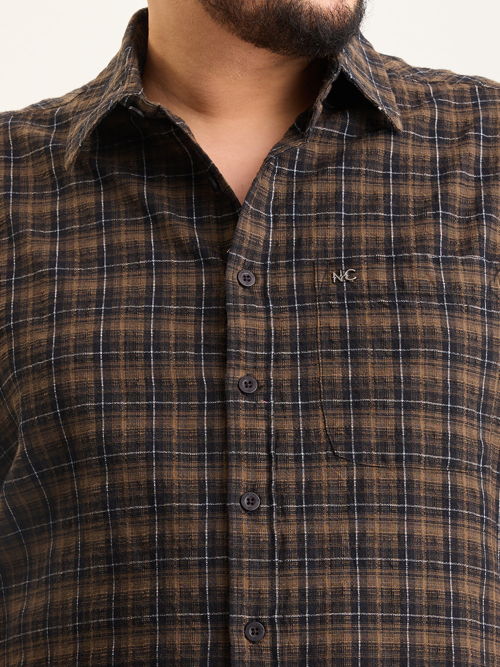 Plus Size Cotton 1 Pocket Regular Fit Smart Casual Shirt  - Black - Style 1264