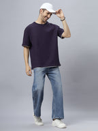 Drop-Shoulder Sleeves Heavy GSM Pure Cotton Oversize Fit T-shirt (NC-OS-102-Purple)