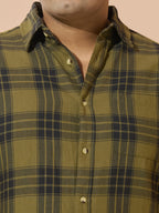 Men Cotton Checks 1 Pocket Regular Fit Smart Casual Shirt - 1228-Olive