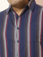 Men Cotton Stripe 1 Pocket Regular Fit Smart Casual Shirt - RedOlive