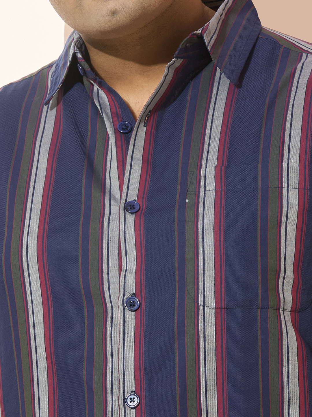 Men Cotton Stripe 1 Pocket Regular Fit Smart Casual Shirt - RedOlive