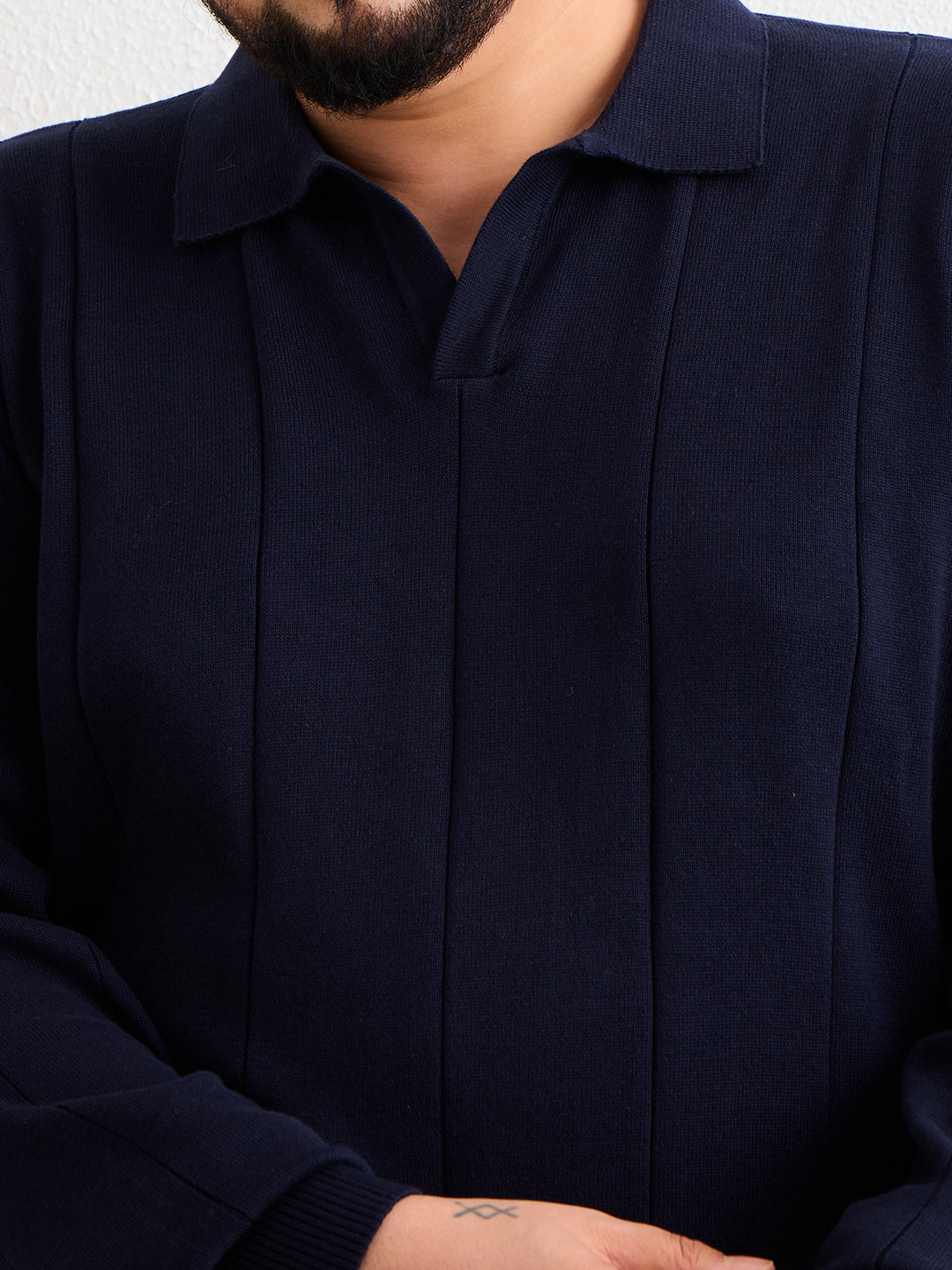 Flat Knit Polo T Shirt 137-Navy