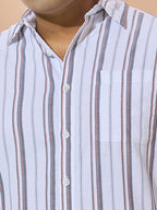 Men Cotton Stripe 1 Pocket Regular Fit Smart Casual Shirt - White-orange