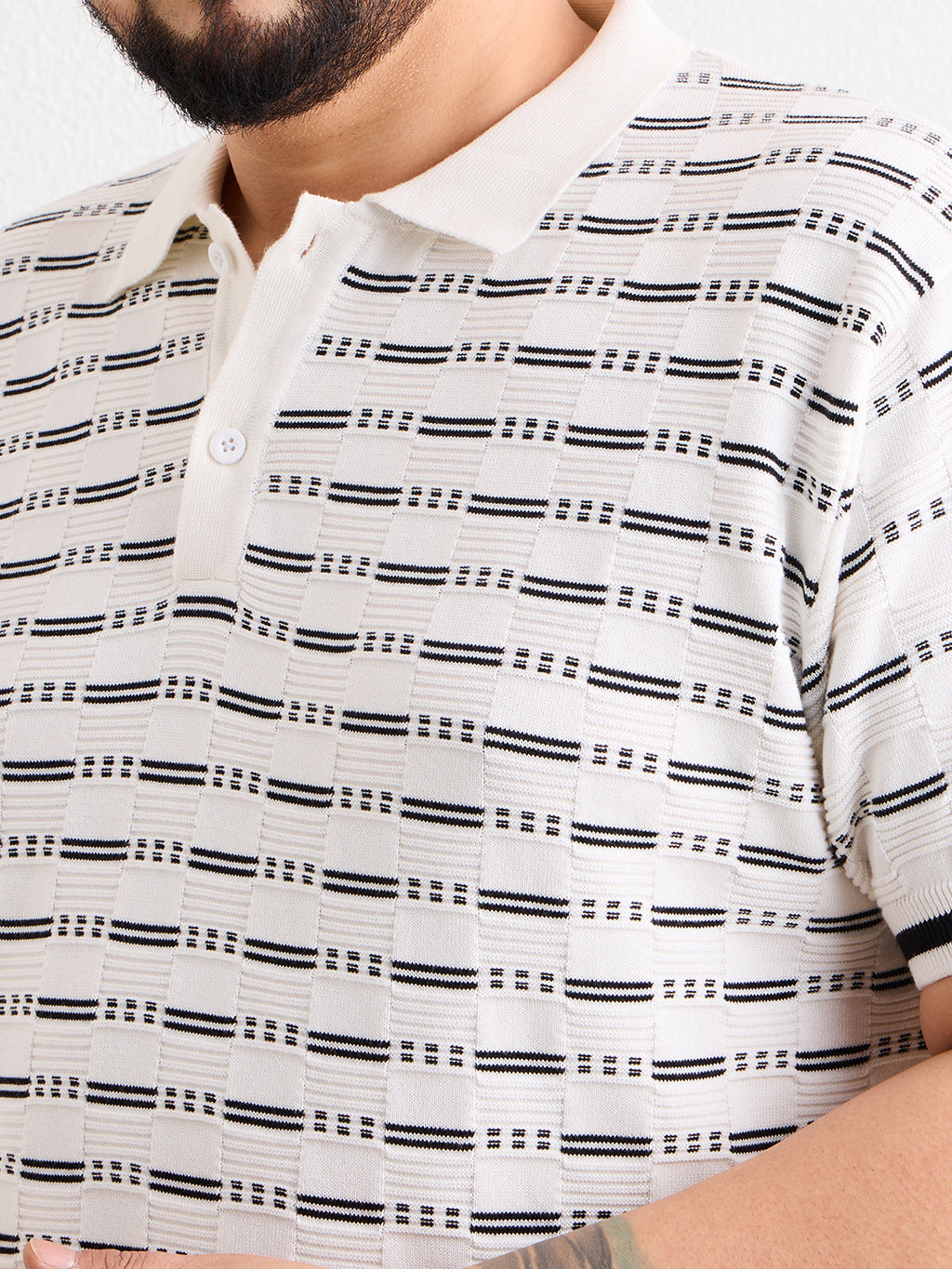 Neon Chillie Men's Plus Size Half Sleeve Polo Ribbed T Shirt - 144-White