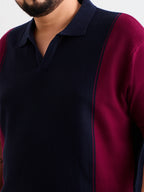 Neon Chillie Men's Plus Size Half Sleeve Polo Ribbed T Shirt - 140-Navy