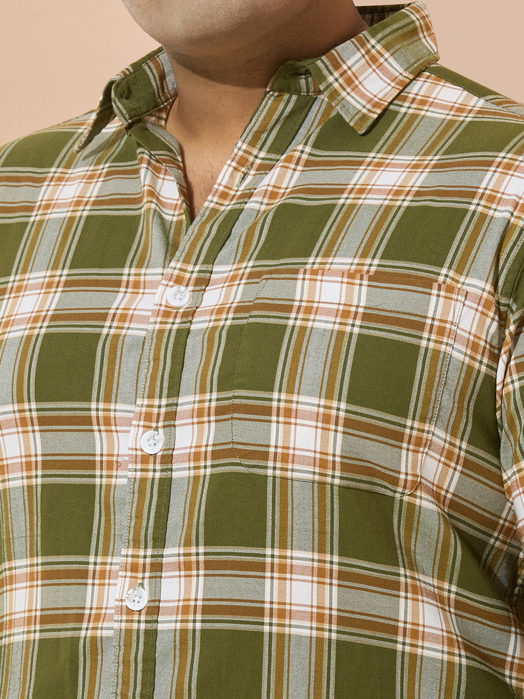 Men Cotton Checks 1 Pocket Regular Fit Smart Casual Shirt - Dark Green