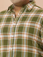 Men Cotton Checks 1 Pocket Regular Fit Smart Casual Shirt - Dark Green