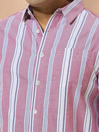 Men Cotton Stripe 1 Pocket Regular Fit Smart Casual Shirt - Maroon