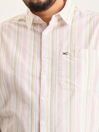 Plus Size Cotton 1 Pocket Regular Fit Smart Casual Shirt  - Yellow-White - Style 1267