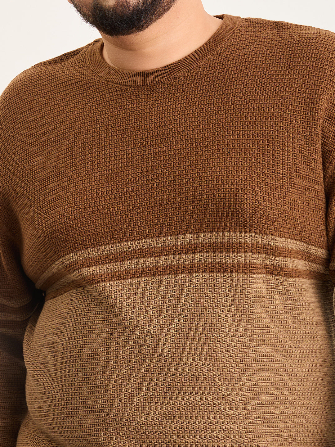 Flat Knit Full Sleeve Polo Ribbed T Shirt  - Brown - Style 135
