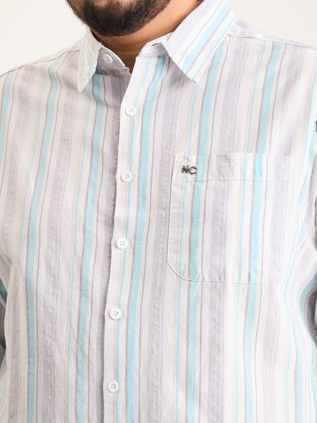 Plus Size Cotton 1 Pocket Regular Fit Smart Casual Shirt  - Aqua Blue - Style 1266