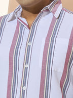 Men Cotton Stripe 1 Pocket Regular Fit Smart Casual Shirt - WhiteRed