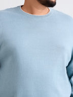 Flat Knit Full Sleeve Polo Ribbed T Shirt  - Light Blue - Style 133