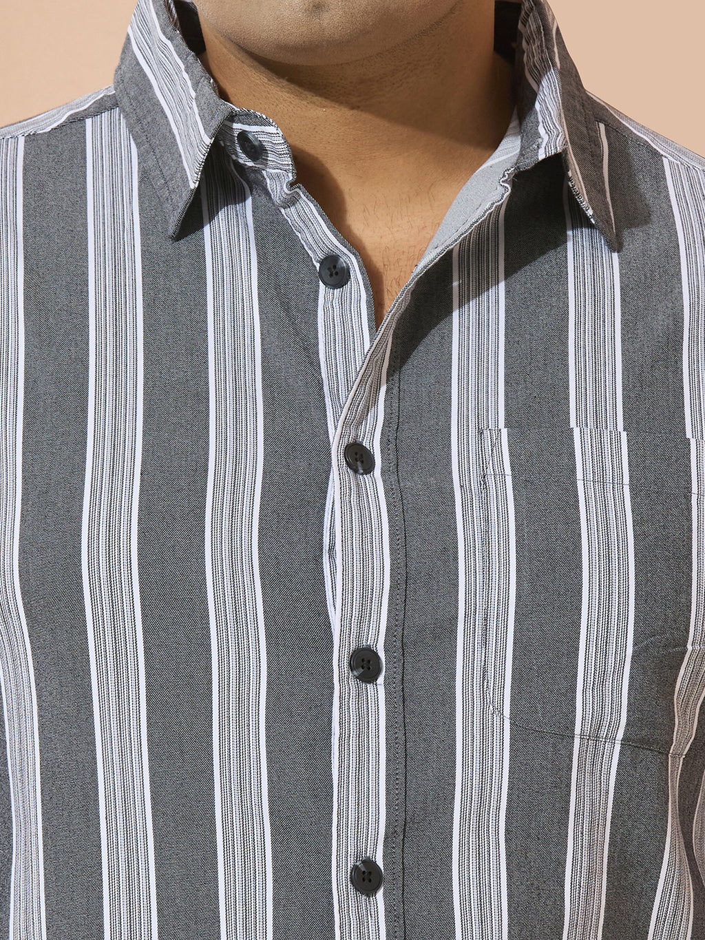 Men Cotton Stripe 1 Pocket Regular Fit Smart Casual Shirt  - GreyWhite