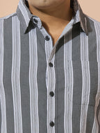 Men Cotton Stripe 1 Pocket Regular Fit Smart Casual Shirt  - GreyWhite