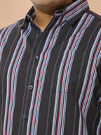 Men Cotton Stripe 1 Pocket Regular Fit Smart Casual Shirt - BlackRed