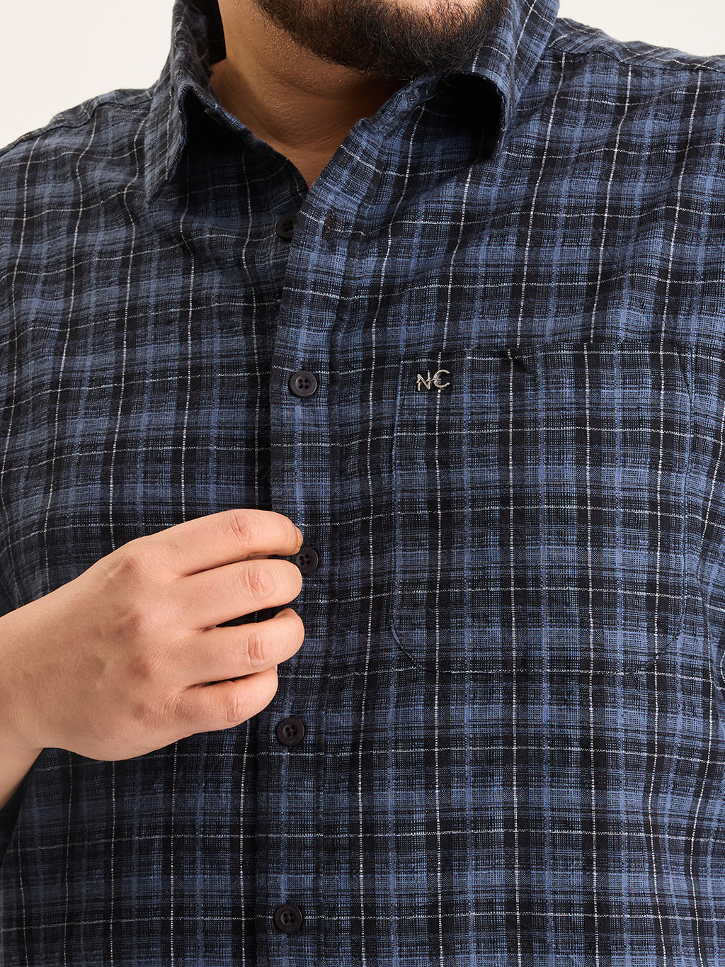 Plus Size Cotton 1 Pocket Regular Fit Smart Casual Shirt  - Blue - Style 1264