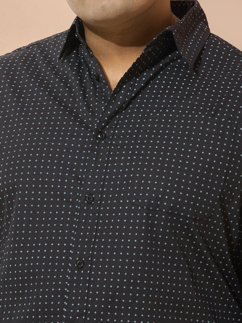 Men Cotton Printed 1 Pocket Regular Fit Smart Casual Shirt  - Black