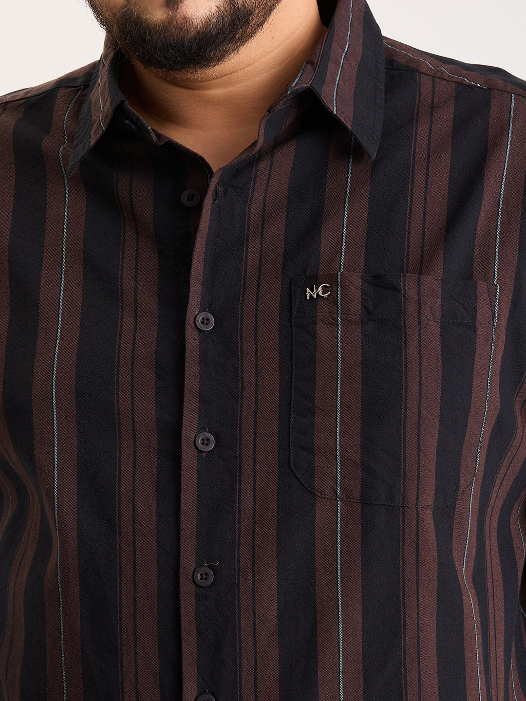 Plus Size Cotton 1 Pocket Regular Fit Smart Casual Shirt  - Coffee - Style 1268
