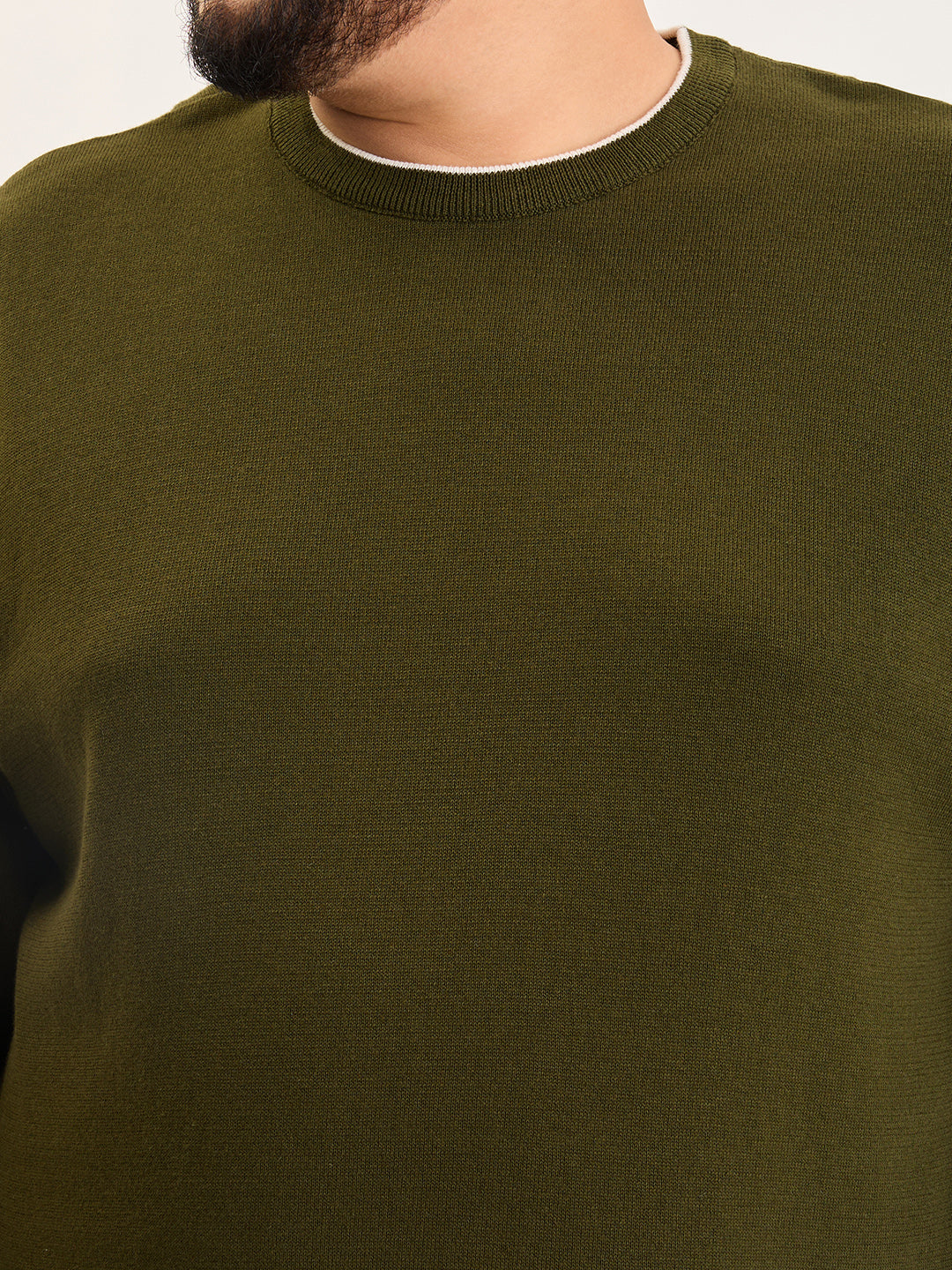 Flat Knit Full Sleeve Polo Ribbed T Shirt  - Olive Green - Style 133