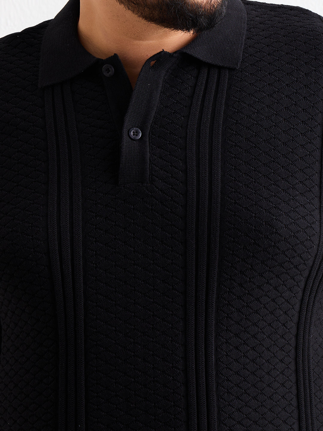 Neon Chillie Men's Plus Size Half Sleeve Polo Ribbed T Shirt - 144-Black
