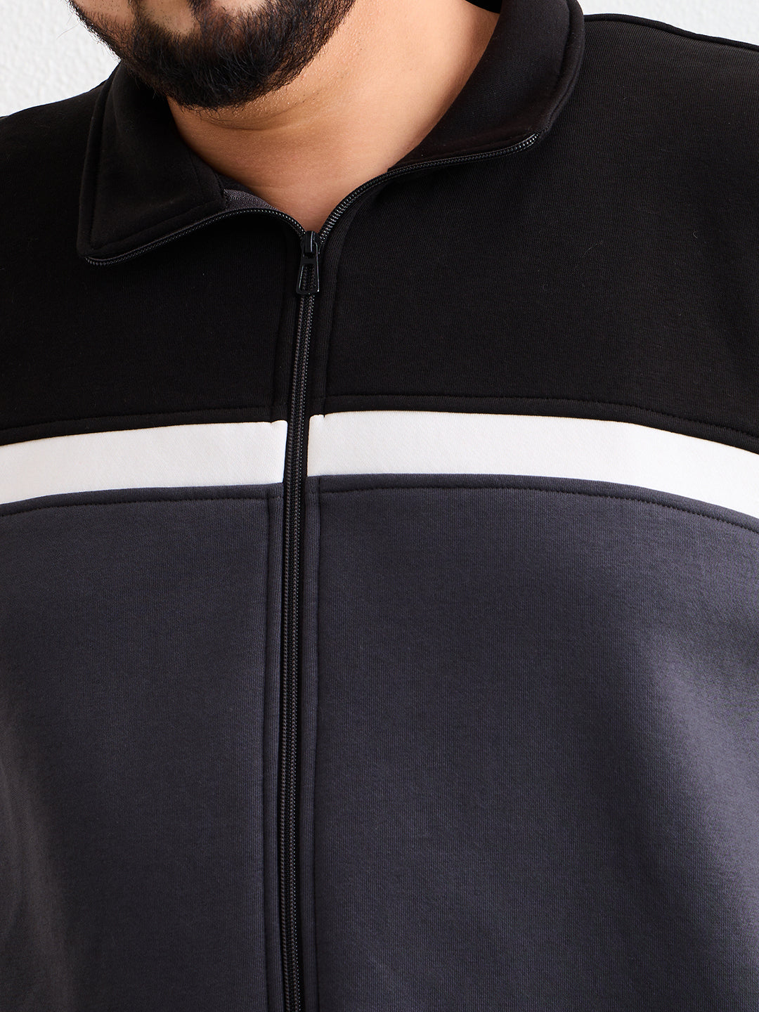 Neon Chillie Men's Plus Size Mock Collar Mid Rise Tracksuit - 751-Black-Grey