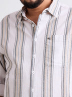 Plus Size Cotton 1 Pocket Regular Fit Smart Casual Shirt  - Beige - Style 1269
