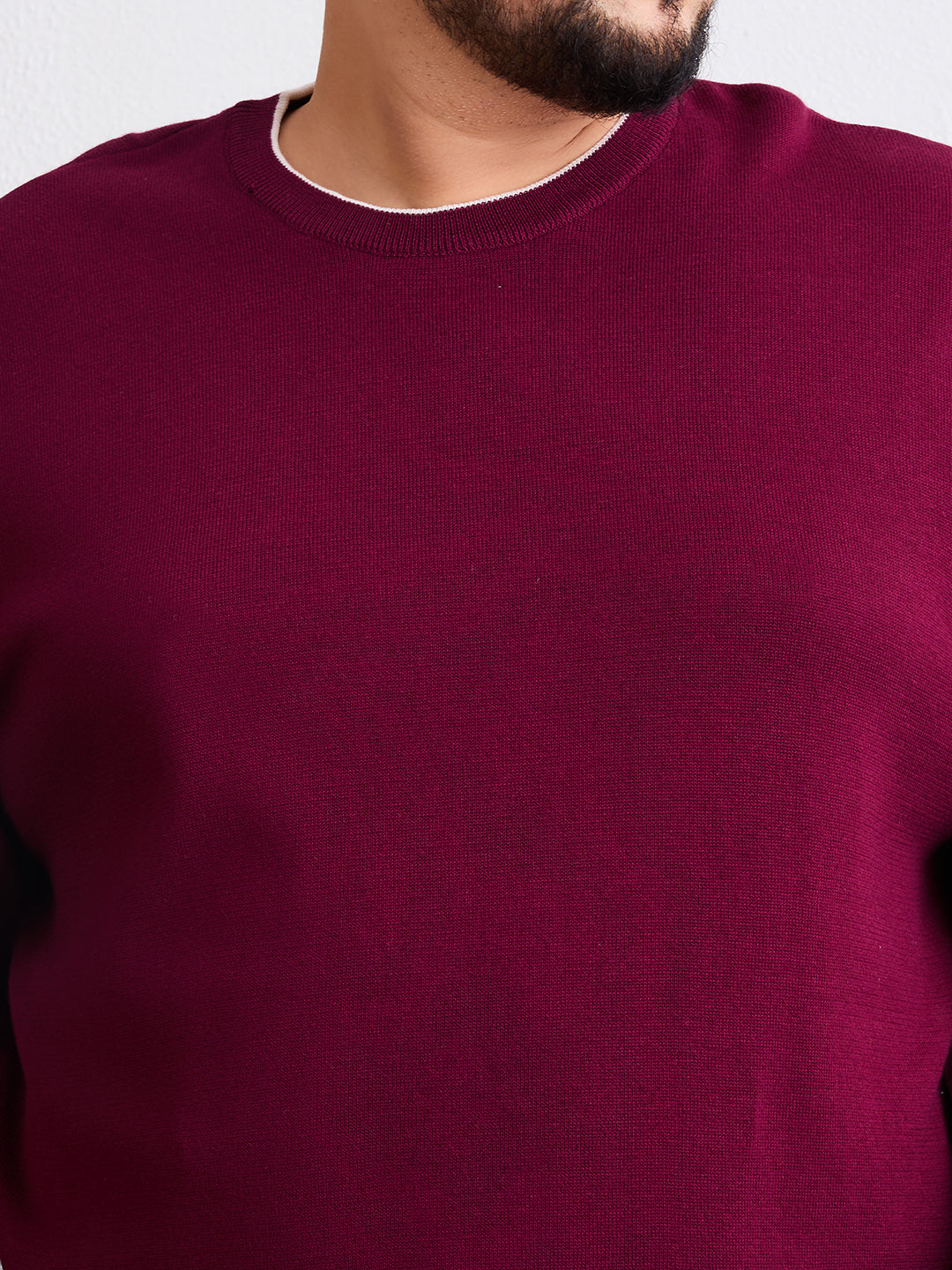 Flat Knit Full Sleeve Polo Ribbed T Shirt  - Maroon - Style 133