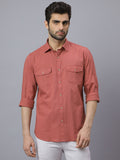 Men Linen Cotton 2 Pocket Flap Carrot Solid Color Slim Fit Casual Shirt