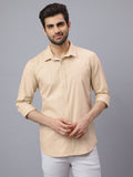 Men Beige Structured Self Design Solid Color Slim Fit Casual Shirt