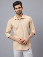 Men Beige Structured Self Design Solid Color Slim Fit Casual Shirt