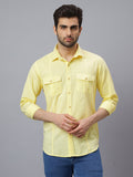 Men Linen Cotton 2 Pocket Flap Yellow Solid, Slim Fit Casual Shirt